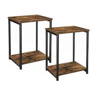 VASAGLE Set di 2 Tavolini da Divano, Tavolino a 2 Livelli, Comodino con Struttura in Acciaio, per Soggiorno, Camera da Letto, Studio, Marrone Vintage e Nero Inchiostro LET272B01