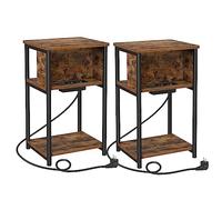 VASAGLE Set di 2 Tavolini da Salotto con 2 Prese AC e 2 Porte USB | Comodini a 3 Ripiani, Salvaspazio, 34 x 30 x 58 cm, Marrone Vintage e Nero Opaco, COLLEZIONE BARNET