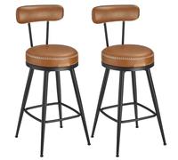 VASAGLE Sgabelli Cucina Girevoli a 360° Set da 2, con Schienali | Sgabelli da Bar, Rivestimento con Cucitura, Transizionale, Altezza 91 cm, Marrone Caramello e Nero Inchiostro, EKHO LBC089K01