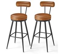 VASAGLE Sgabelli Cucina Girevoli a 360° Set da 2, con Schienali | Sgabelli da Bar, Rivestimento con Cucitura, Transizionale, Altezza 101,3 cm, Marrone e Nero, Collezione EKHO LBC889K01