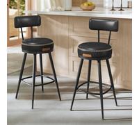 VASAGLE Sgabelli Cucina Girevoli a 360° Set da 2, con Schienali | Sgabelli da Bar, Rivestimento con Cucitura, Transizionale, Altezza 91 cm, Nero Inchiostro, Collezione EKHO LBC089B01