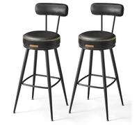 VASAGLE EKHO Collezione - Sgabelli Cucina Set da 2, Sgabelli da Bar Girevoli con Schienali, Sedie Cucina, Rivestimento con Cucitura, Moderno di Metà Secolo, Altezza 76 cm, Nero Inchiostro LBC889B01