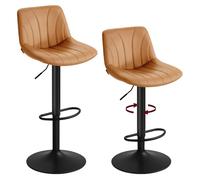 VASAGLE Sgabelli da Bar, Set di 2, PU, Schienale, Regolabili in Altezza | Sedie da Bar, Girevoli a 360°, Poggiapiedi Metallo, Sala da Pranzo Cucina, Marrone Caramello, Collezione TYRA LJB181KN01