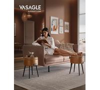 VASAGLE Sgabello della collezione EKHO, panca con vano portaoggetti, scatola per sedile, similpelle, cuciture, stile moderno di metà secolo, moderno, rotondo, gambe in acciaio