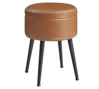 VASAGLE EKHO Collezione - Sgabello, Pouf Contenitore, Rivestimento in PU con Cuciture, Moderno di Metà Secolo, Poggiapiedi Rotondo con Gambe in Acciaio, Portata di 150 kg, Marrone Caramello LOM005K01