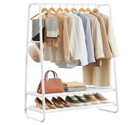 VASAGLE Stand Appendiabiti, Appendiabiti da Terra con 2 Ripiani, 6 Ganci Laterali a S, Struttura in Acciaio, 45 x 100 x 160 cm, Camera da Letto Corridoio, Bianco Nuvola e Bianco Opaco RGR112W02