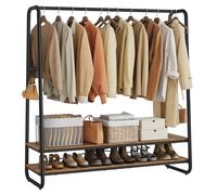 VASAGLE Stand Appendiabiti, Appendiabiti da Terra con 2 Ripiani, 6 Ganci Laterali a S, Struttura in Acciaio, 45 x 138 x 160 cm, Camera da Letto Corridoio, Marrone Vintage e Nero RGR119B01