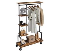 VASAGLE Stand Appendiabiti con 5 Ripiani, Attaccapanni con Ruote, Struttura a Tubo in Metallo, Marrone Vintage HSR66BXV1