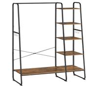 VASAGLE Stand Appendiabiti, Appendiabiti da Terra con Scarpiera, 5 Ripiani Portaoggetti, 6 Ganci Laterali, Camera da Letto, Soggiorno, Corridoio, Industriale, Marrone Vintage e Nero Opaco RGR116B01