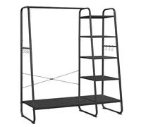 VASAGLE Stand Appendiabiti con Scarpiera, 5 Ripiani Portaoggetti | Appendiabiti da Terra, 6 Ganci Laterali, Camera da Letto, Soggiorno, Corridoio, Nero Ebano e Nero Opaco RGR116B02