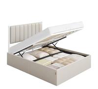 VASAGLE Struttura Letto, 140 x 200 cm, Letto Sollevabile con Contenitore, Testiera, Sollevamento Idraulico, Moderno e Semplice, Montaggio Facile, Beige Cappuccino RMB614LH01