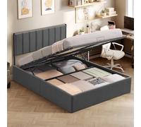 VASAGLE Struttura Letto, 140 x 200 cm, Letto Sollevabile con Contenitore, Testiera, Sollevamento Idraulico, Moderno e Semplice, Montaggio Facile, Grigio Scuro RMB614G02