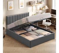 VASAGLE Struttura Letto, 160 x 200 cm, Letto Sollevabile con Contenitore, Testiera, Sollevamento Idraulico, Moderno e Semplice, Montaggio Facile, Grigio Scuro RMB615G02