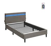 VASAGLE Struttura Letto Matrimoniale in Metallo, 140 x 190 cm, Letto a Doghe con Testiera, con Luci a LED, Porta USB e TYPE-C, Base per Materasso, Moderno, Grigio Scuro RMB802G71