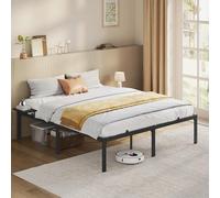 VASAGLE Struttura Letto Matrimoniale in Metallo con Ripiani Portaoggetti | per Materassi da 160 x 200 cm, Montaggio Facile, Nero Opaco, Collezione CONNER RMB095B01