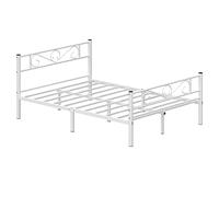 VASAGLE Struttura Letto Matrimoniale, Letto a Doghe in Metallo per Materassi di 140 x 190 cm, per Stanza di Ospiti, Montaggio Facile, per Spazi Piccoli, Bianco RMB063W01