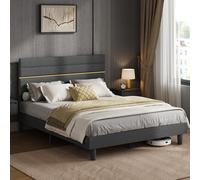 VASAGLE Struttura Letto Matrimoniale, Telaio Letto, per Materasso 160 x 200 cm, Testiera Imbottita Regolabile, Metallo e Legno, Moderno, Grigio Ardesia RMB505G01