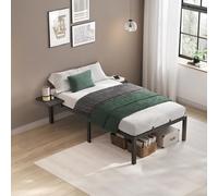 VASAGLE Struttura Letto Singolo, Telaio Letto in Metallo con Ripiani Portaoggetti, per Materassi da 90 x 190 cm, Montaggio Facile, Nero Inchiostro RMB091B01