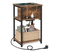 VASAGLE Tavolini con Multipresa, Comodini con 2 Prese AC e 2 Porte USB, 30 x 34 x 58 cm, per Soggiorno, Camera da Letto, Marrone Vintage e Nero LET375B01