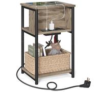 VASAGLE Tavolino con Multipresa, Comodino con 2 Prese AC e 2 Porte USB, 30 x 34 x 58 cm, per Soggiorno, Camera da Letto, Marrone Cammello e Nero LET375K01