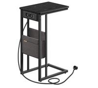 VASAGLE Tavolino con multipresa, punta per divano a forma di C, per piccoli spazi, 2 porte USB e prese, borsa, piedi regolabili, per camera da letto, soggiorno, nero legnoso LET356B02V1