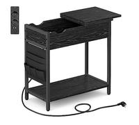 VASAGLE Tavolino con Multipresa, Tavolino Stretto con Porte USB, Sacchi, Comodino, per Salotto Soggiorno, Camera da Letto, Nero Effetto Legno LET311B56
