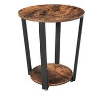 VASAGLE Tavolino da Caffè Rotondo a 2 Ripiani, Struttura in Metallo | Comodino Lato Letto o Divano, Effetto Legno, da Salotto, Marrone Vintage e Nero, Collezione BARNET LET57X