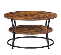 VASAGLE Tavolino da Caffè Rotondo con Ripiano Portaoggetti, Metallo | Tavolino da Cocktail, Montaggio Facile, Stile Industriale, Marrone Vintage e Nero, Collezione BAMPU LCT80BXV1