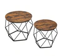 VASAGLE Tavolino da Caffè Rotondo, Set di 2 Tavolini ad Incastro, Stile Vintage Industriale, Piano Rimovibile, Struttura in Acciaio, Adatto per Soggiorno, Greige e Nero/Marrone Vintage e Nero/Bianco e