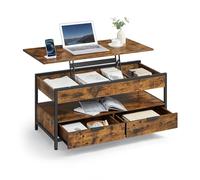 VASAGLE Tavolino da Caffècon Piano Rialzabile, Tavolino da Salotto, con Cassetti Portaoggetti, Scomparti Nascosti e Ripiano Aperto, 50 x 100 cm, Marrone Vintage e Nero Inchiostro LCT209K01