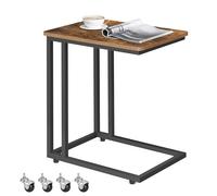 VASAGLE Tavolino da Letto con Ruote, Tavolino Mobile da Salotto, Comodino, Carrello, Soggiorno Camera da Letto, Struttura in Acciaio, Montaggio Facile, Marrone Vintage e Nero LNT50X