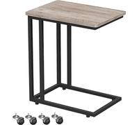 VASAGLE Tavolino da Letto con Ruote, Tavolino Mobile da Salotto, Comodino, Carrello, Soggiorno Camera da Letto, Struttura in Acciaio, Montaggio Facile, Greige Melange e Nero LNT050B02