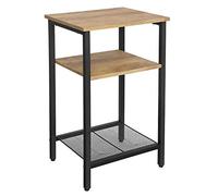 Vasagle Tavolino da Salotto, Comodino con 3 Ripiani, Struttura Resistente in Acciaio, Soggiorno Camera da Letto, Assemblaggio Semplice, Marrone Miele e Nero