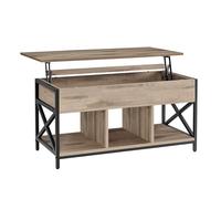 VASAGLE Tavolino da Salotto con Piano Sollevabile, Tavolino da Caffè, Vano Nascosto e Scomparti Aperti, Struttura in Acciaio, 50 x 100 x (46,5-62) cm, Marrone Cammello e Nero LCT202B50