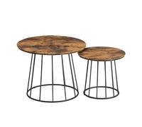 VASAGLE Tavolino da Salotto Rotondo, Set di 2 Tavolini da Caffè, Moderno, Struttura in Acciaio, Adatto per Soggiorno Camera da Letto, Marrone Vintage LCT045K01