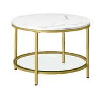 VASAGLE Tavolino da Salotto Rotondo, Tavolino da Caffè, Tavolo con Piano Effetto Marmo, Ripiano in Vetro Temperato, Montaggio Facile, Moderno, Soggiorno, Bianco Marmo e Oro Pallido/Bianco Marmo e Nero