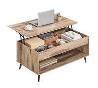 VASAGLE Tavolino da Salotto, Tavolino da Caffè con Piano Sollevabile, Molla a Gas, Vano Nascosto, Ripiano Aperto, Soggiorno Ufficio Sala da Pranzo, Marrone Cammello e Nero Inchiostro LCT267LB01