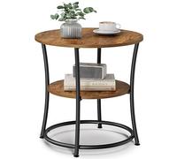 VASAGLE Tavolino Rotondo, Comodino con 2 Ripiani, Soggiorno, Camera da Letto, Montaggio Facile, Metallo, Design Industriale, Marrone Vintage LET56BX