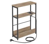 VASAGLE Tavolino Stretto a 3 Ripiani, con Prese di Corrente e Porte USB | Comodino per Spazi Piccoli, in Acciaio e Truciolato, 45 x 18 x 58 cm, Marrone Vintage, Collezione BARNET LET335L102