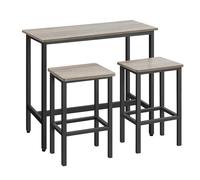 VASAGLE Tavolo Alto, Set di Tavolo e Sgabelli da Bar, Tavolo da Colazione con Set di 2 Sgabelli, Struttura in Acciaio Industriale, Greige Melange e Nero Inchiostro LBT218B02