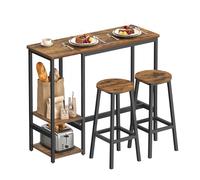 VASAGLE Tavolo con 2 Sgabelli da Cucina, Set da Pranzo, con Ripiani, Soggiorno Cucina, Struttura in Acciaio, Facile da Montare, Marrone Vintage e Nero Inchiostro LBT220KD01