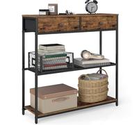 VASAGLE Tavolo Consolle Stretto, Tavolo da Ingresso con 2 Cassetti in Tessuto, Tavolino da Divano a 3 Livelli, 24 x 76 x 80 cm, per Ingresso, Soggiorno, Marrone Vintage e Nero Inchiostro LNT092K01