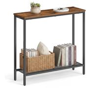 VASAGLE Tavolo Consolle, Tavolo da Ingresso, Piano in un Unico Pezzo, per Corridoio, Camera da Letto, Soggiorno, 2 Ripiani, 24 x 80 x 81,2 cm, Marrone Vintage e Nero Inchiostro LNT036KD01