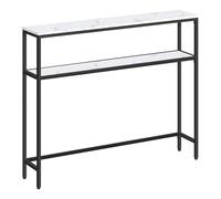 VASAGLE Tavolo Consolle, Tavolo Stretto a 2 Ripiani Portaoggetti, 20 x 100 x 80 cm, per Soggiorno, Corridoio, Ingresso, Bianco Marmo e Nero Inchiostro LNT131W59