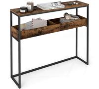 VASAGLE Tavolo da Console a 2 Livelli, Tavolo da Ingresso Stretto, con Scomparti Semi-Aperti, 24 x 100 x 80 cm, per Ingresso, Soggiorno, Marrone Vintage e Nero Inchiostro LNT091K01