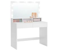 VASAGLE Tavolo da Toeletta, Tavolo da Trucco con Specchio e Luce LED con Luminosità Regolabile, 2 Cassetti e 3 Scomparti, Postazione Trucco, Moderno, Bianco Nuvola RDT120T10