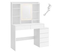 VASAGLE Tavolo da Trucco con Luci LED a Luminosità Regolabile, Tavolo per il Trucco con Specchio, Scomparti Aperti, Ripiani Regolabili, Postazione Trucco, Moderno, Bianco Cloud (Questo prodotto viene
