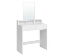 VASAGLE Tavolo da Trucco, Tavolo con Grande Specchio, Mobile con 2 Cassetti e 3 Scomparti, Stile Moderno, Bianco, Idea Regalo di Natale