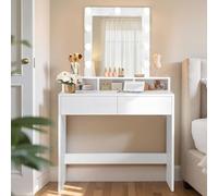 VASAGLE Toeletta con Specchio e Luci, 2 Cassetti e 3 Scomparti | Specchio Grande, Postazione Trucco, Moderno, Bianco Nuvola, Collezione KAILYN RDT114W01