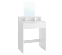 VASAGLE Toeletta con Specchio Grande, Postazione Trucco con 2 Cassetti e 3 Scomparti, Tavolo da Trucco, Stile Moderno, Bianco RDT103W01